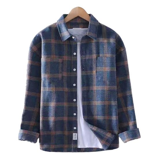 Men Causal Plaid Shirt Spring Fall Turn-down Collar Button Closure Regular Fit Soft Male Sweatshirt Long Sleeves Top Menswear