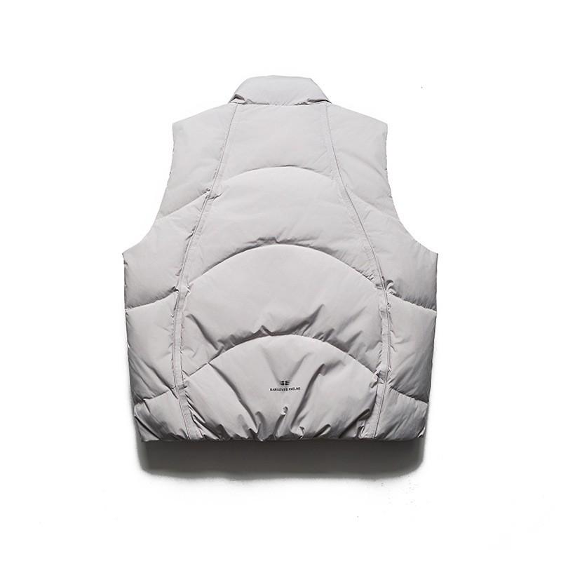 Mens Puffy Down Vest With Stand Collar Warm Loose Fit Workwear Style Winter