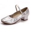 Женские серебристые туфли для бальных танцев на мягкой подошве со средним каблуком