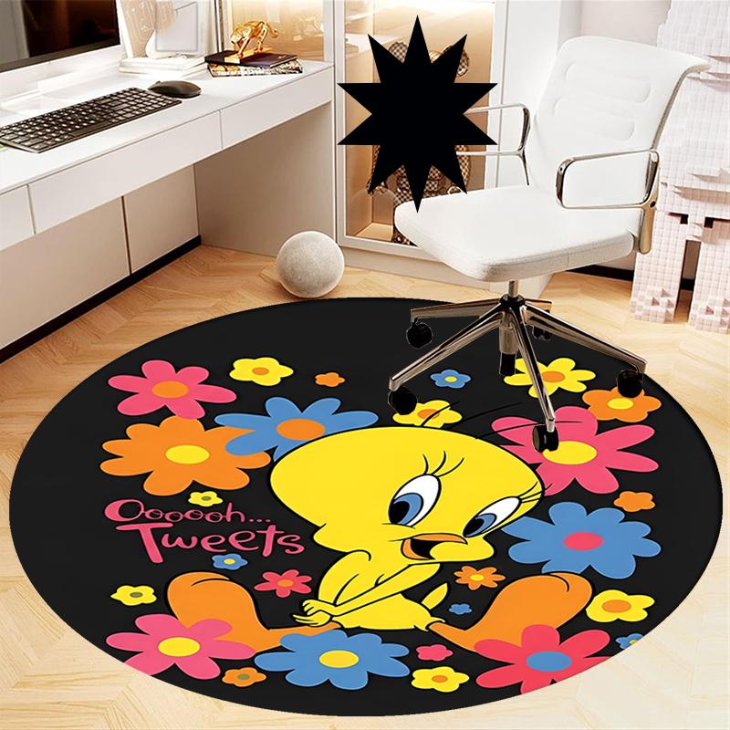 Tweety Printed Round Rug Carpet Chair Rug Area Rug Entryway Doormats,for Office Chair Living Room Bedroom Kitchen Room.