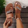 Fashion Women Summer Solid Color Flat Sandals Female Open Toe Outdoor Slippers Fashion New Casual Beach Chain Sandals Plus Size Slides