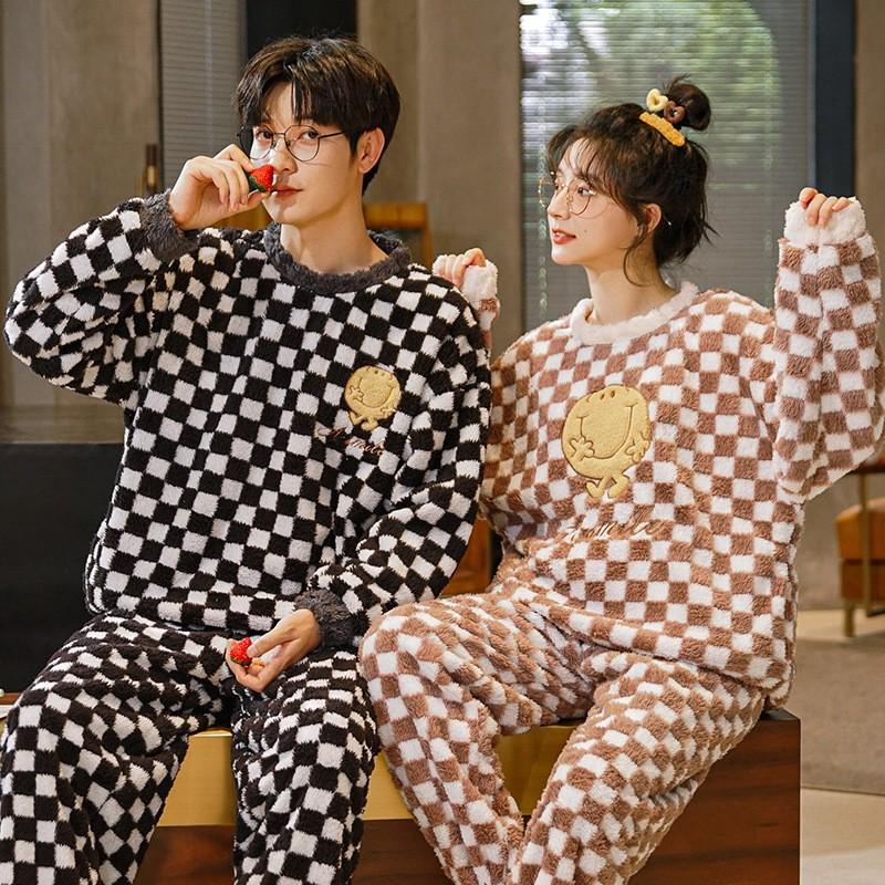 Мужская и женская толстая пижама из кораллового флиса: Теплый вельветовый фланелевый зимний комплект