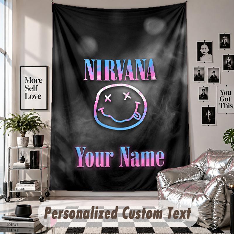 Wall Hanging Tapestry With Custom Name & Text, Nirvana Decorative Tapestry For Bedroom