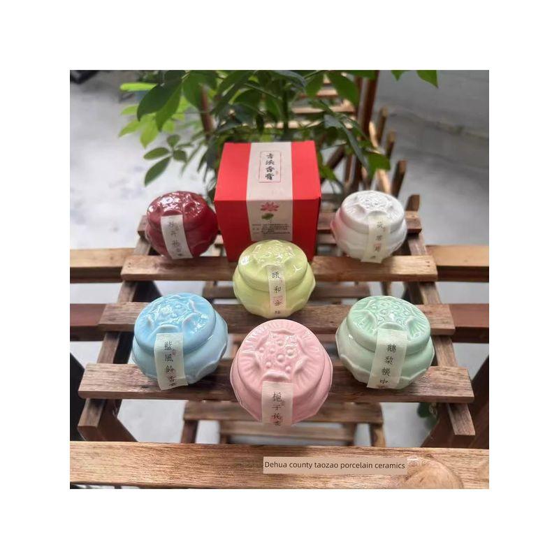 Traditional Incense Balm, Ceramic Pear Incense, Laoshan Sandalwood, Ancient Style Solid Incense, Gardenia, Long-Lasting Fragrance
