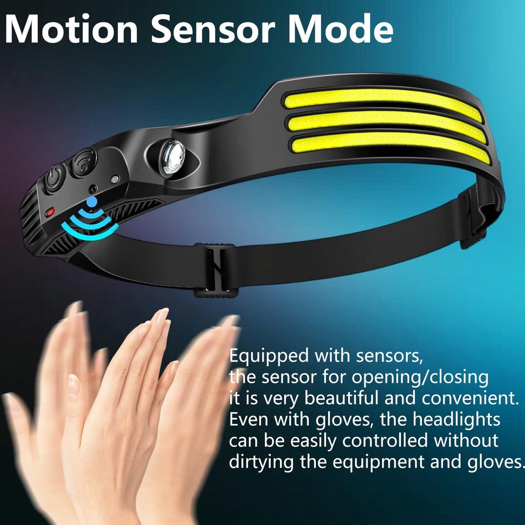 Датчик волн Cob Силиконовый налобный фонарь для езды на открытом воздухе с зарядкой через USB, светодиодный фонарь с мощным светом