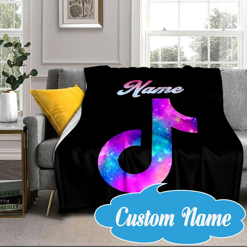 Custom Name Music Tik Celebration Blanket bed sofa Blanket Flannel Blanket for Camping, Hiking, Picnic Essentials,gift for Fan family
