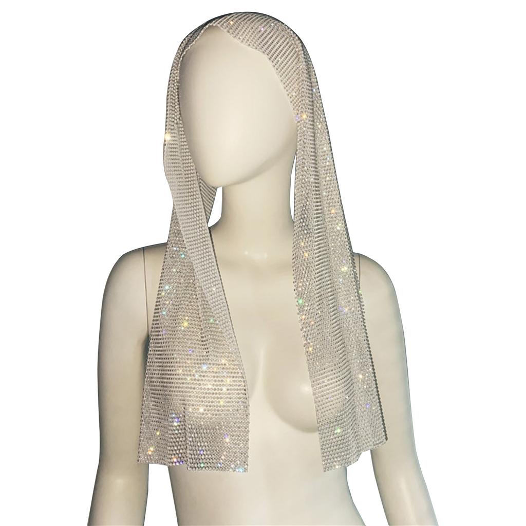 Sparkling Headscarf Neckerchief for Women Bandana Turban Glistening Rhinestones Headband Turbans Neck Tie Scarf