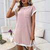 Women's Round Neck Casual Contrasting Short Sleeved Pocket Dress