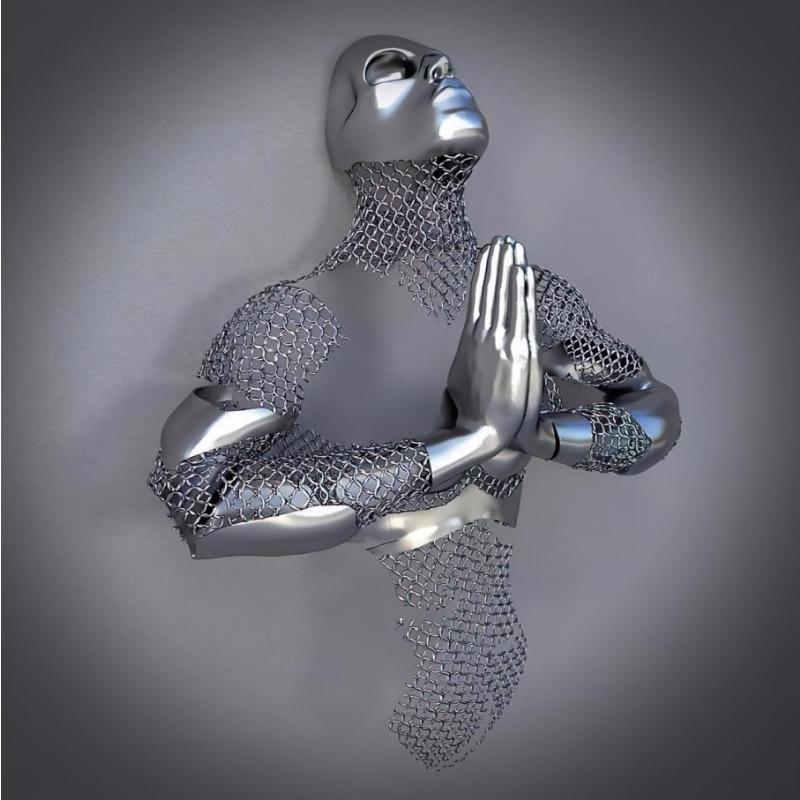 Золотая металлическая фигура статуя обнимает художественный постер, украшение дома, высокое разрешение, покраска распылением, безрамная основа для холста