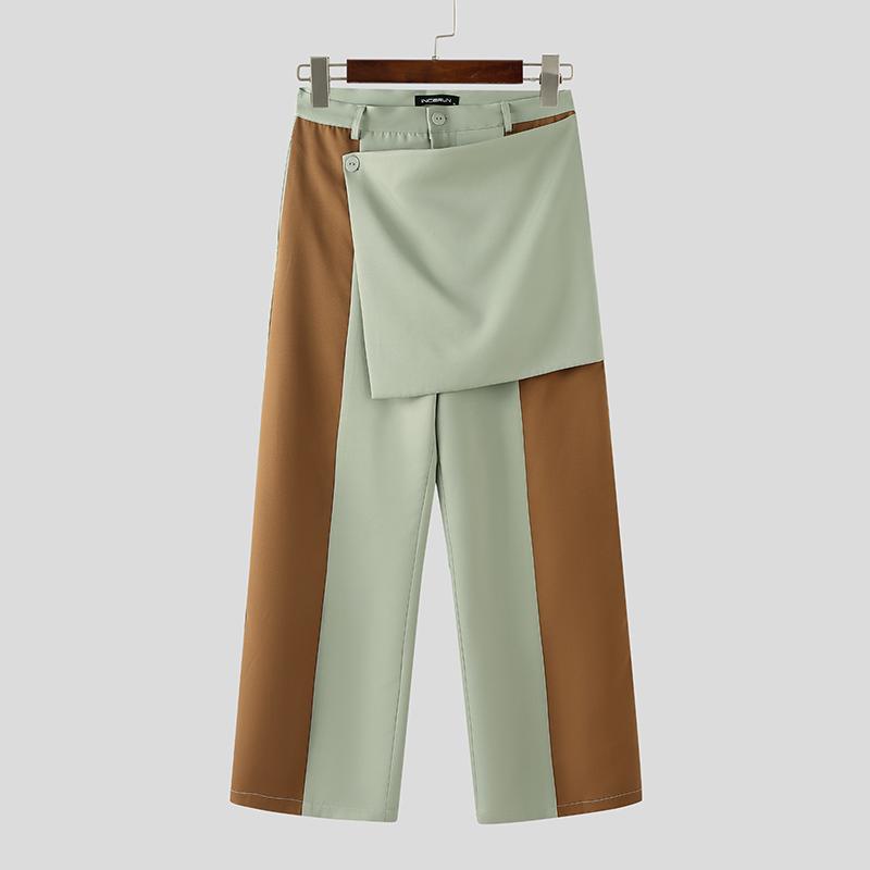 INCERUN Мужские повседневные брюки на молнии с заплатками, запахом, свободные, прямые