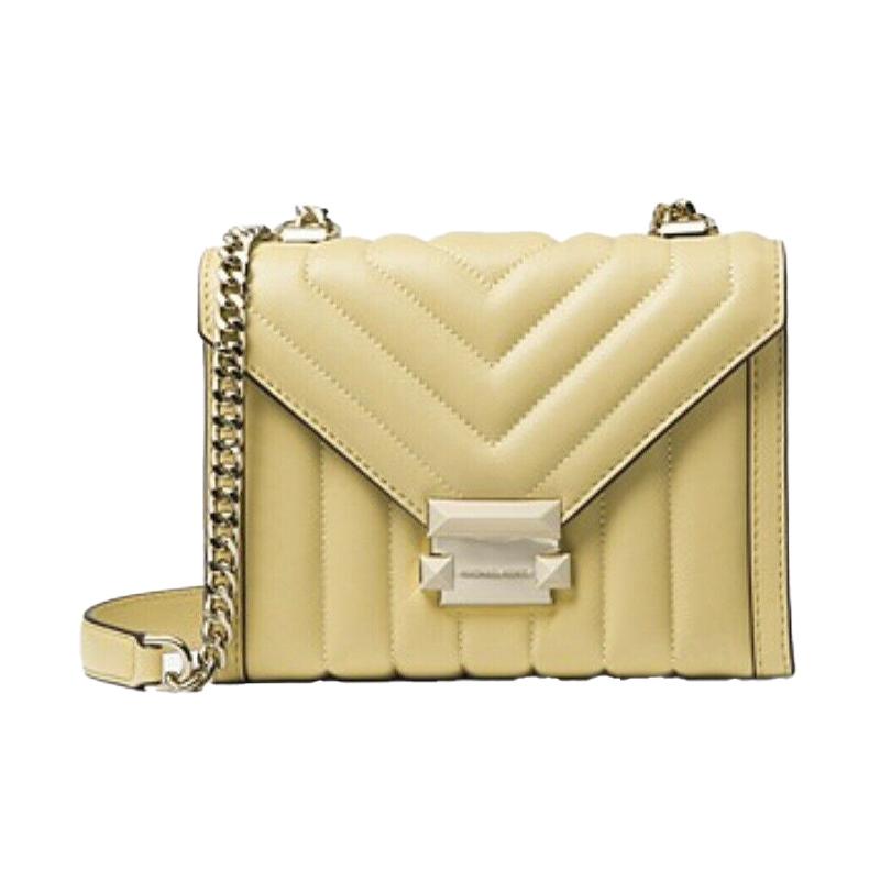 MICHAEL KORS Whitney Diamond Quilted Flip Chain Simple Commuting Leather Shoulder Bag Crossbody Bag Small Women's Light Yellow