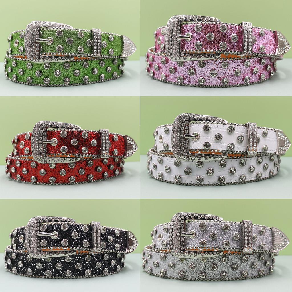 European and American Style Punk Belt Inlaid with Rhinestone Sequins Hot Girl Style Rock Fashion Belt Men's and Women's Belt