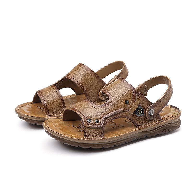 First Layer Cowhide Sandals Men'S Summer Casual Two Wear Beach Shoes Men'S Leather Non-Slip Youth Cool Slippers Men