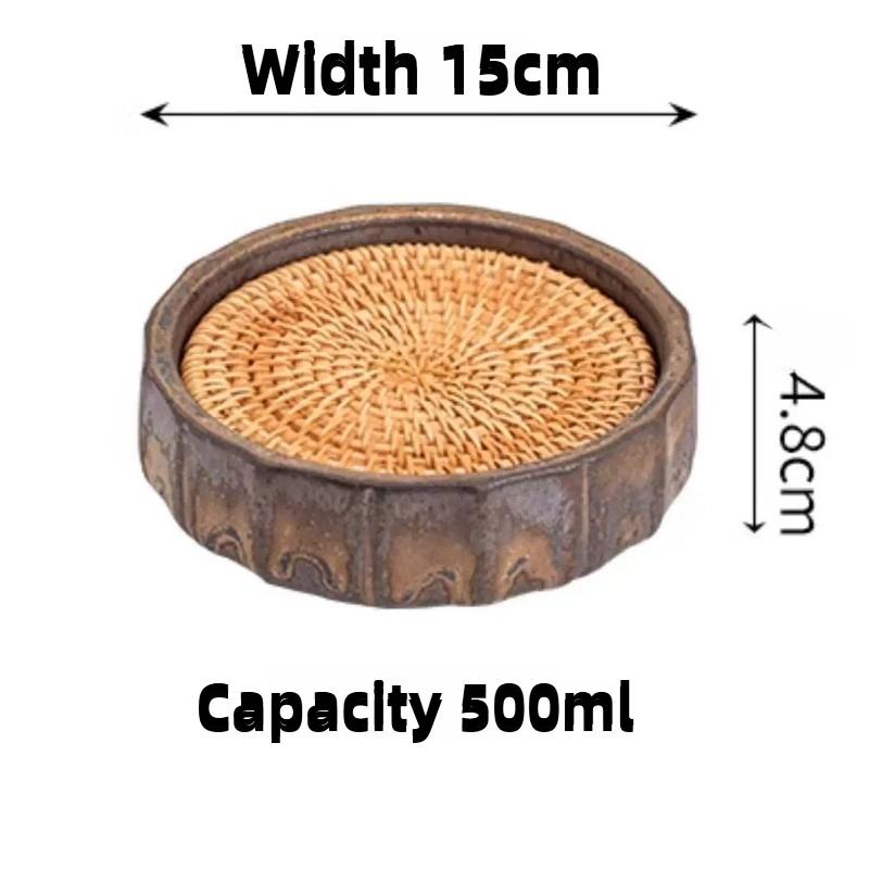 Горшок для хранения воды с ротанговой подставкой, горшок для выращивания, японский столик для сухой заварки, однослойный маленький чайный поднос, толстостенная керамическая крышка, чаша