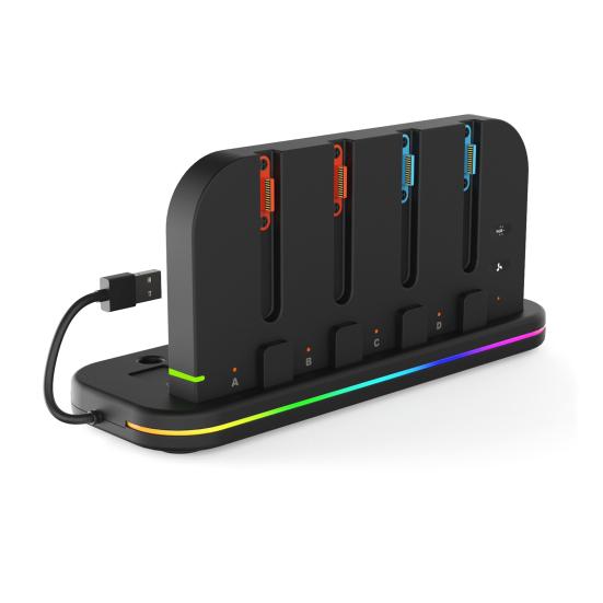 Зарядная док-станция для Nintendo Switch/2/OLED Joy-Con 4-в-1 Зарядная база для игровых контроллеров Джойпадов Зарядное устройство для геймпадов Зарядная станция с вентилятором RGB-подсветкой