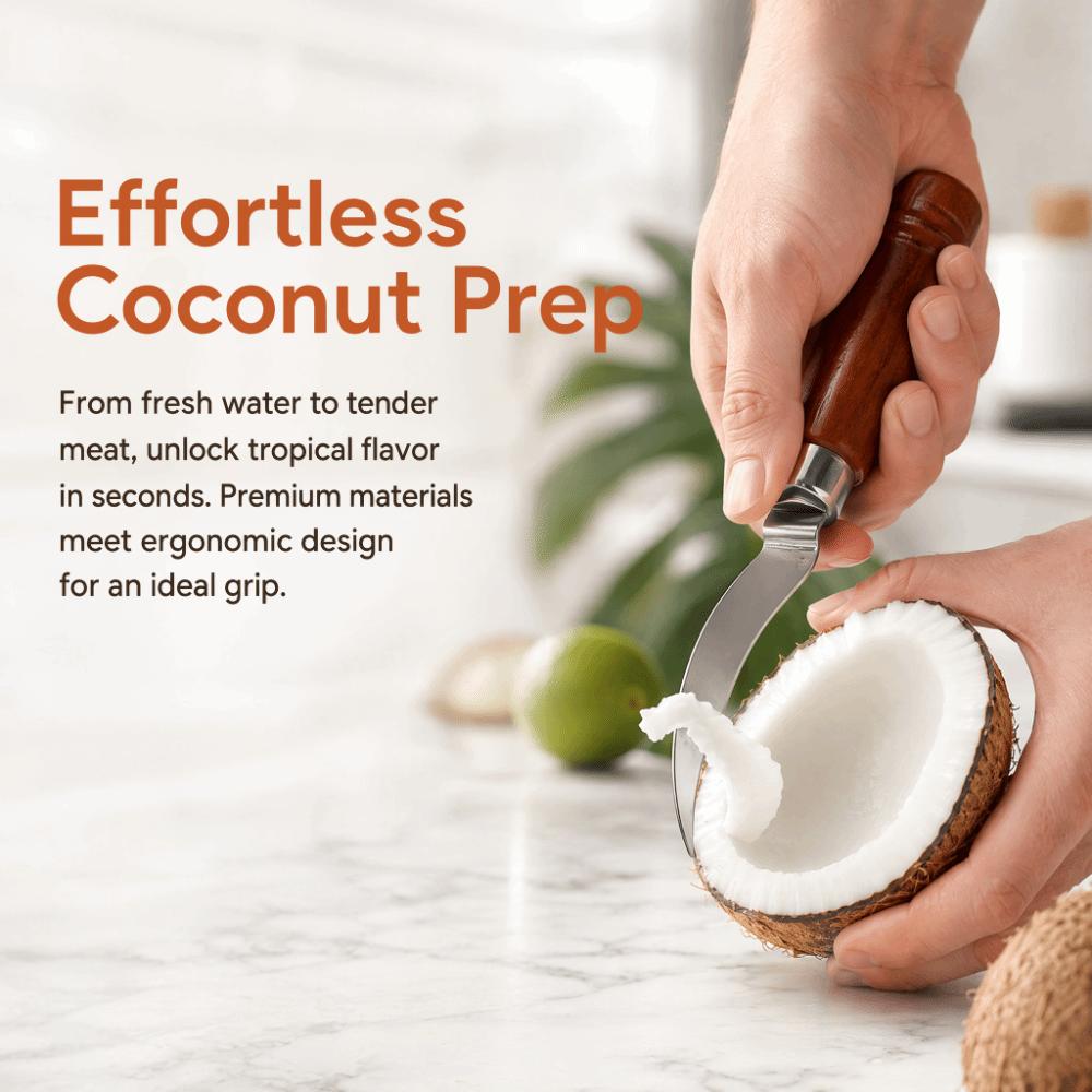 Wooden Handle Coconut Scraper Knife Brown Silver Shell Opener Coconut Opener Tool Multi-Purpose