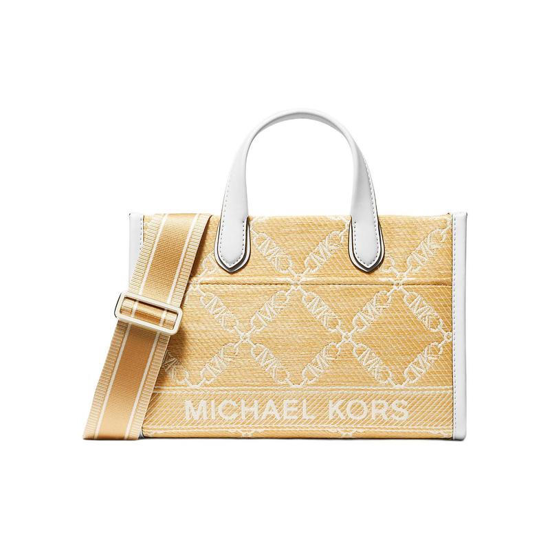 MICHAEL KORS Gigi Silver Hardware Polyethylene Messenger Bag Shoulder Crossbody Handbag Small Women's Yellow with White