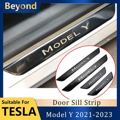 Украшение порога, чехол для Tesla Model Y 2023, аксессуары, защитная полоса для педали, карбоновый узор, автомобиль