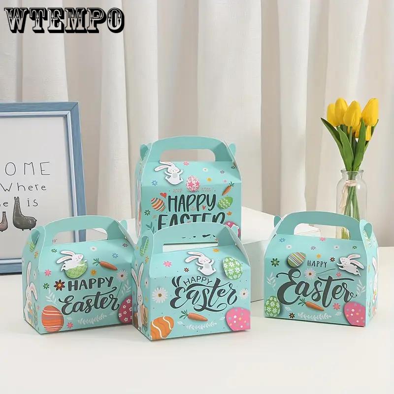 WTEMPO 12 шт 9*9*16 см пасхальные подарочные коробки для вечеринок небольшие подарочные коробки из крафт-бумаги коробки для упаковки пасхальные яйца с принтом кролика сюрприз коробки с ручкой