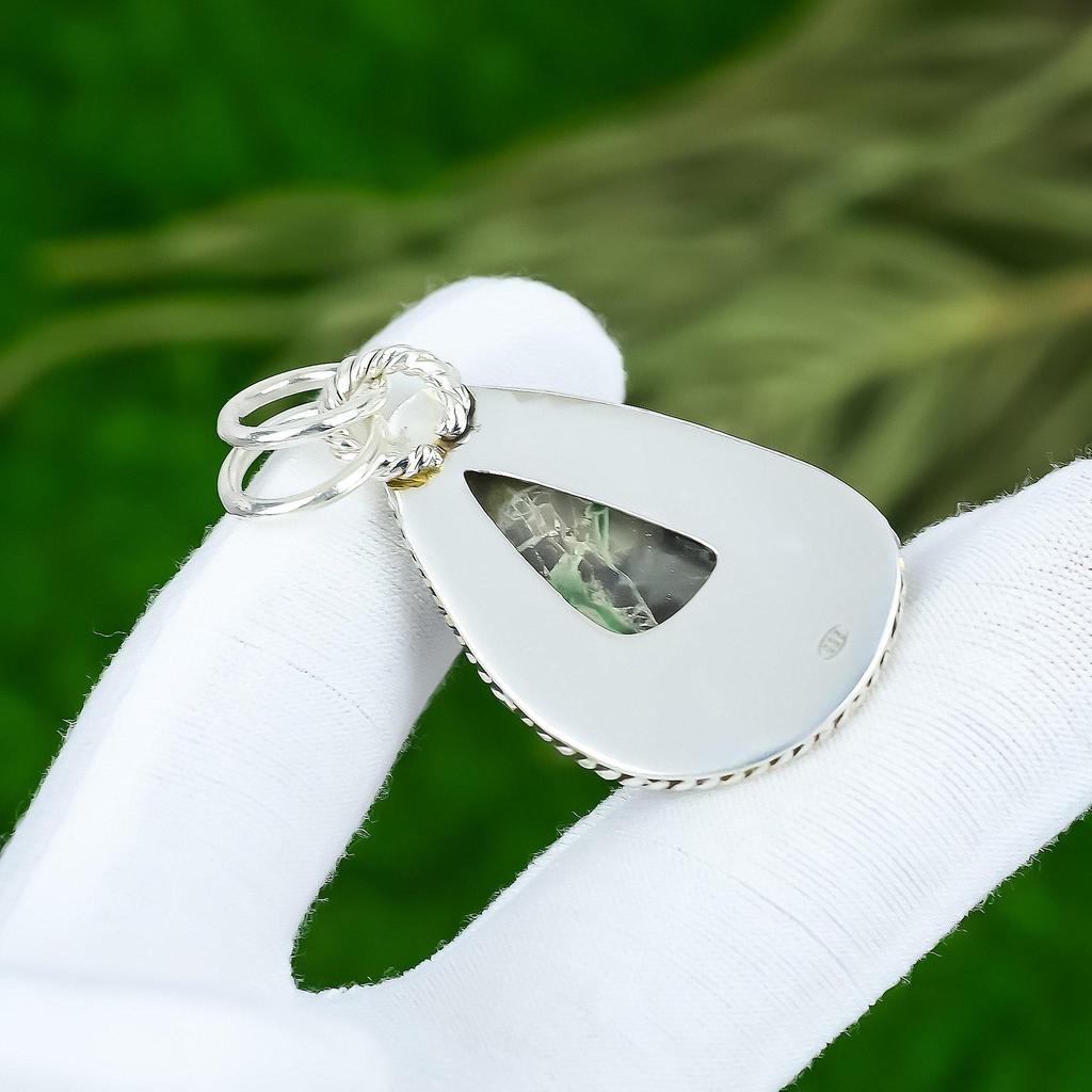 Sterling Silver Pear Variscite Stone Bezel Elegant Artisan Boho Pendant Jewelry