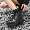 Martin boots couple British style mid-top leather shoes autumn and winter platform heightening black tooling locomotive boots 5643-J