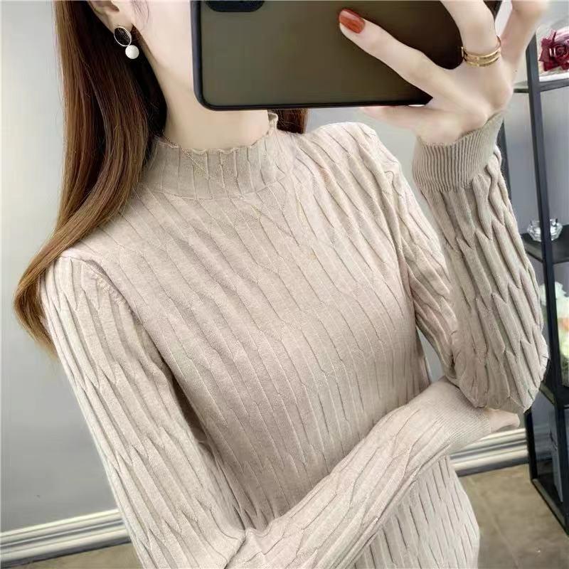 Women's Semi-high Collar Sweater Base Shirt Autumn and Winter Slim Stylish Inner-matching Knitted Shirt Versatile Pullover Long-sleeved Shirt