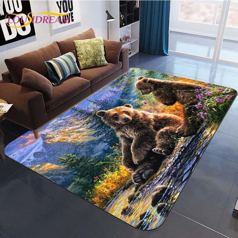 Коврик с изображением животного, коврик с рисунком медведя, ковер, коврик с коричневым медведем, напольные коврики, ковер для гостиной, спальни, коврик для стула, детский игровой коврик