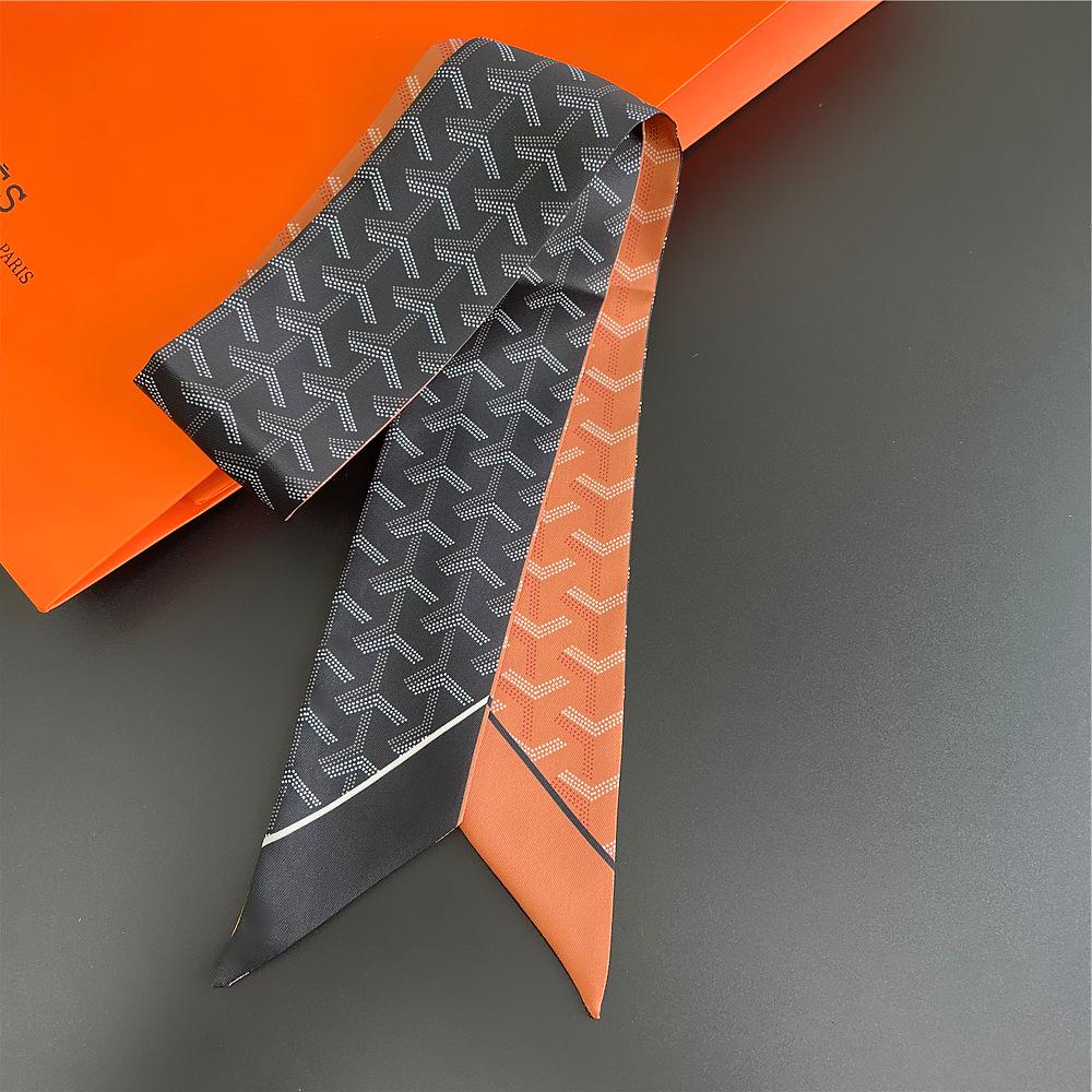 Геометрический корейский шарф с треугольными ромбами: Женская шелковая лента для сумок и резинок для волос