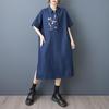 Короткий рукав Плюс размер деним винтажная вышивка новые платья для женщин повседневное свободное длинное летнее платье