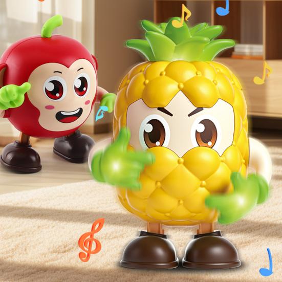 Electric Dancing Toy with LED Light Music Recording Pineapple Elephant French Fries Red Fruit Walking Toy Toddlers Tummy Time Interactive Crawling Toy