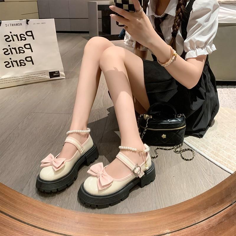 Женские туфли Мэри Джейн на толстой платформе в стиле Лолита, туфли-лодочки для вечеринок, лето 2024, розовые новые босоножки с жемчужным бантом, женская обувь в стиле Zapatos