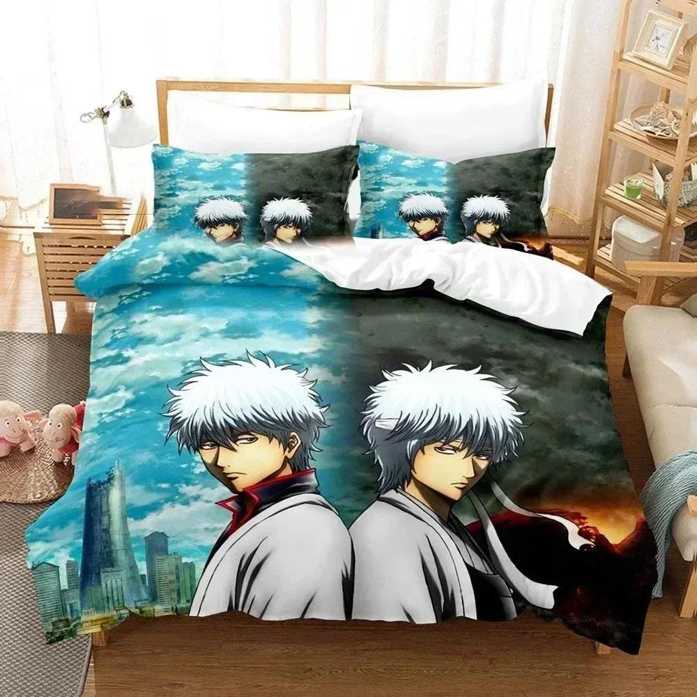 3D Постельное белье Gintama Аниме Гинтоки Саката Постельное белье с принтом с наволочкой Пододеяльник Мягкое Королевский размер Кинг-сайз Постельные принадлежности для дома