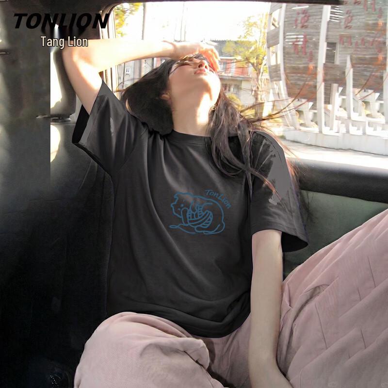 Женская хлопковая футболка TonLion с принтом в виде мультяшных персонажей и спущенной линией плеча
