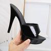 Slippers Women Summer 2024 New Black High Heels 13 CM  Color Club Sexy High Platform Thin  Party Girl Show Sandals  Size 34-43