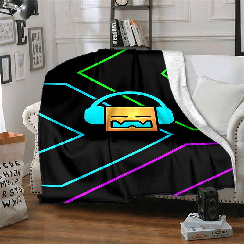 Geometry Dash Flannel Blanket Soft All-Season Throw, Design for Camping, Car Travel, Hiking Sofa, Bed, Office Perfect Gift for Parties