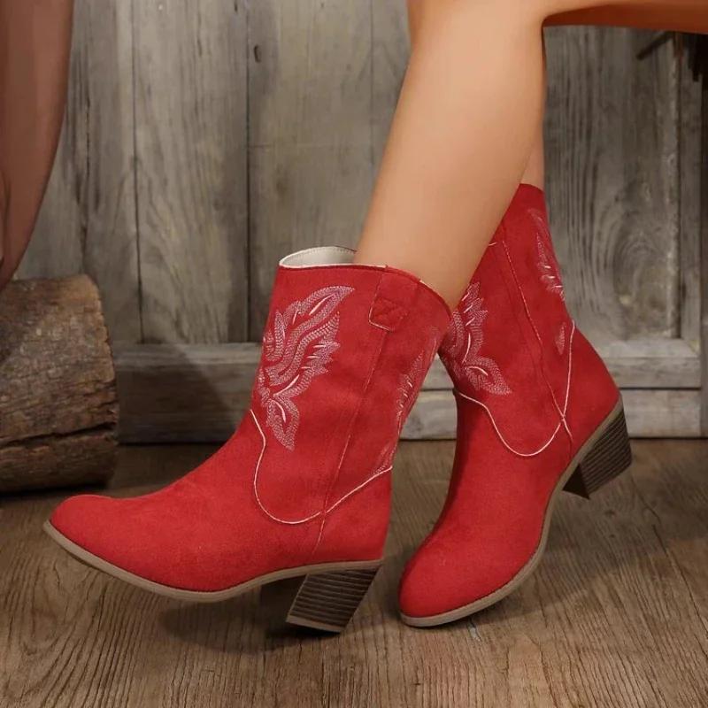 Горячая Распродажа Женской Обуви Женские Сапоги Зимние Замшевые Туфли С Острым Носком Женские Модные Сапоги Средней Длины На Массивном Каблуке