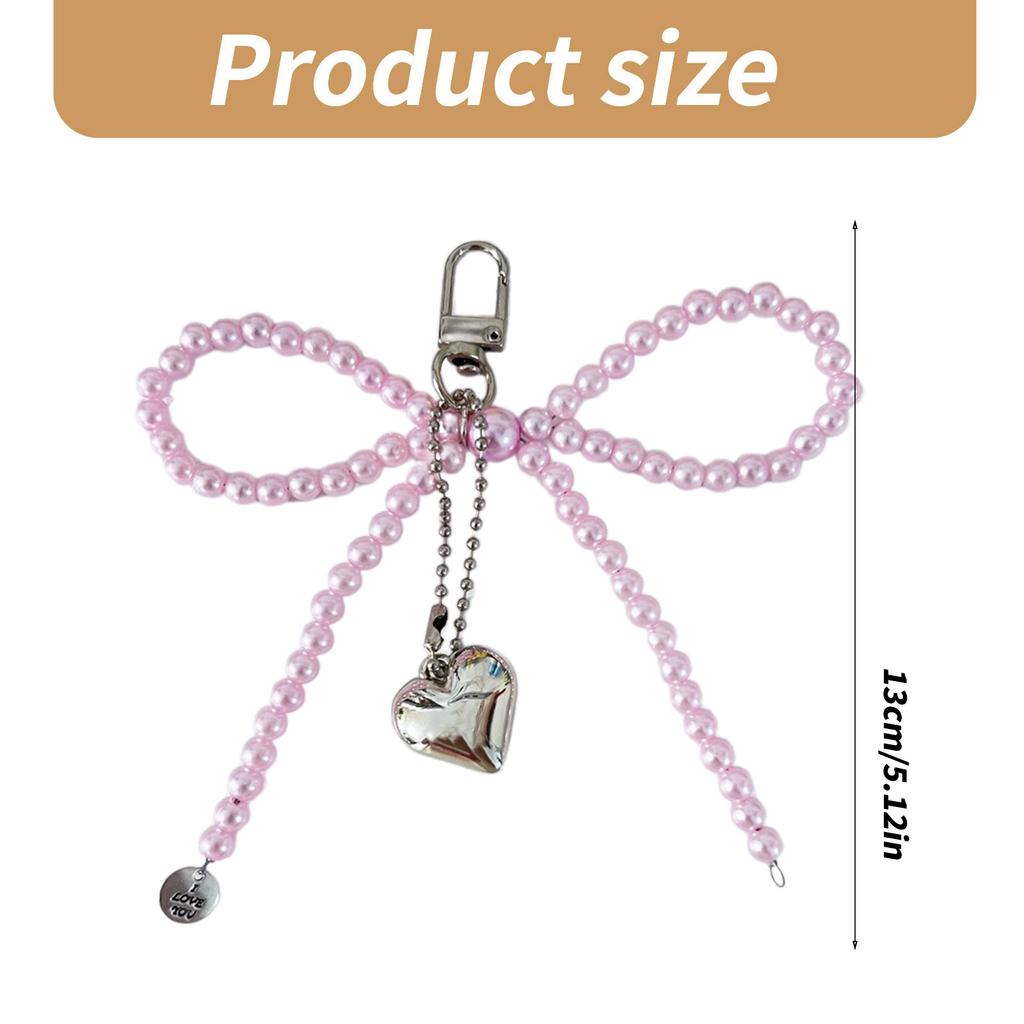 Sweet Pearls Bowknot Keychain Charm Pendant Handmade Heart Keyring for Women Fashionable Backpack Jewelry Ornament