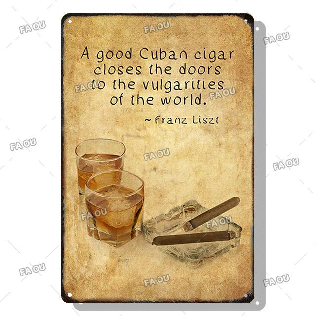 Сигары Винтажные металлические плакаты Виски Ретро жестяные вывески Бар Кафе Настенное искусство Декоративная табличка Современный дом Декор гостиной Эстетика