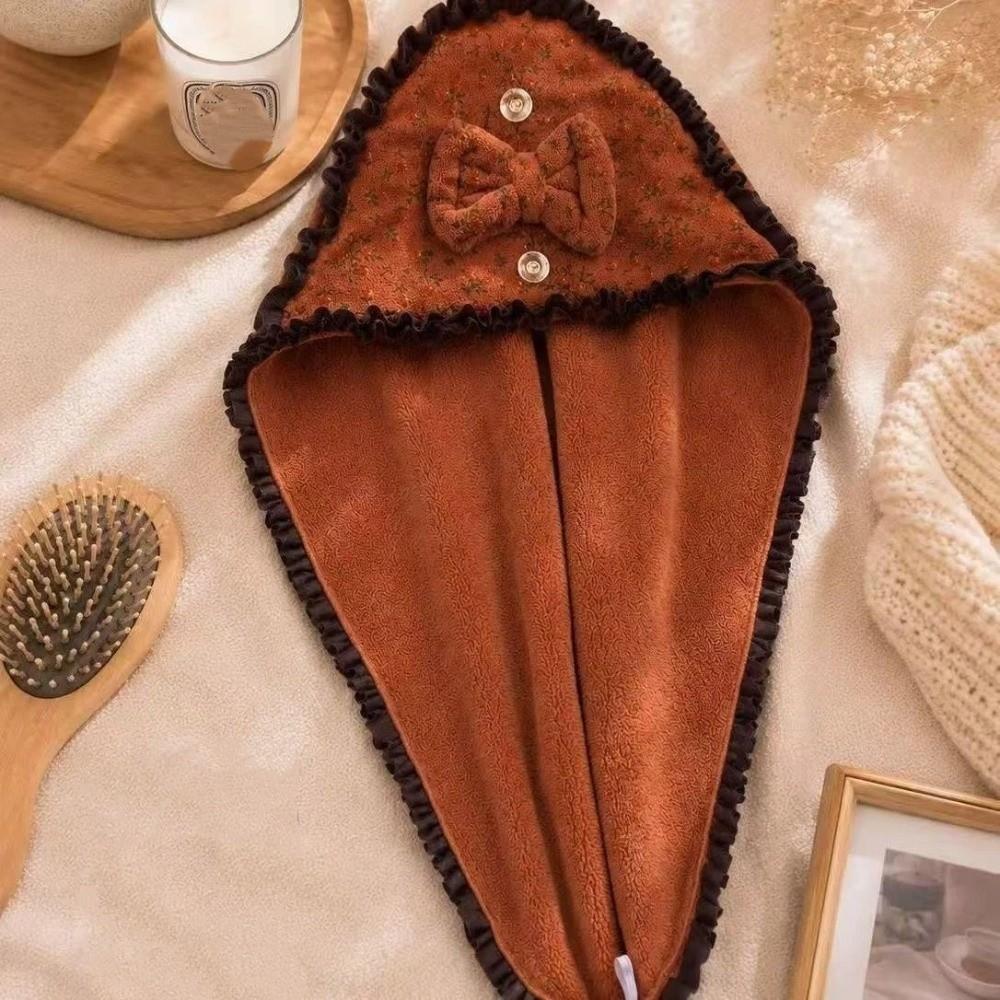 Floral Print Super Absorbent Dry Hair Cap Coral Fleece Towel Cap Creative Hair Towel Wrap Bathroom