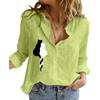 Women Fashion Long Sleeve T-shirt Shirt Summer&autumn Cotton Linen Loose Top Female Casual Lapel Collar Cat Print Buttoned Blouses