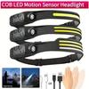 COB LED Sensor Headlamp USB перезаряжаемый супер яркий индукционный Headlight с 5 режимами для рыбалки кемпинга походов на открытом воздухе