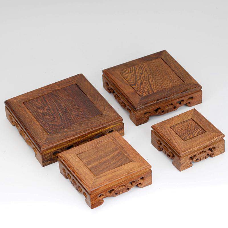 1pc Display Stand Retro Solid Wood Handcrafted for Flower Pots Bonsai Plant Shelf Square Multipurpose Miniatures Base