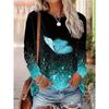 Women's T Shirt Tee Daily Casual Long Sleeve Blue Spring Fall