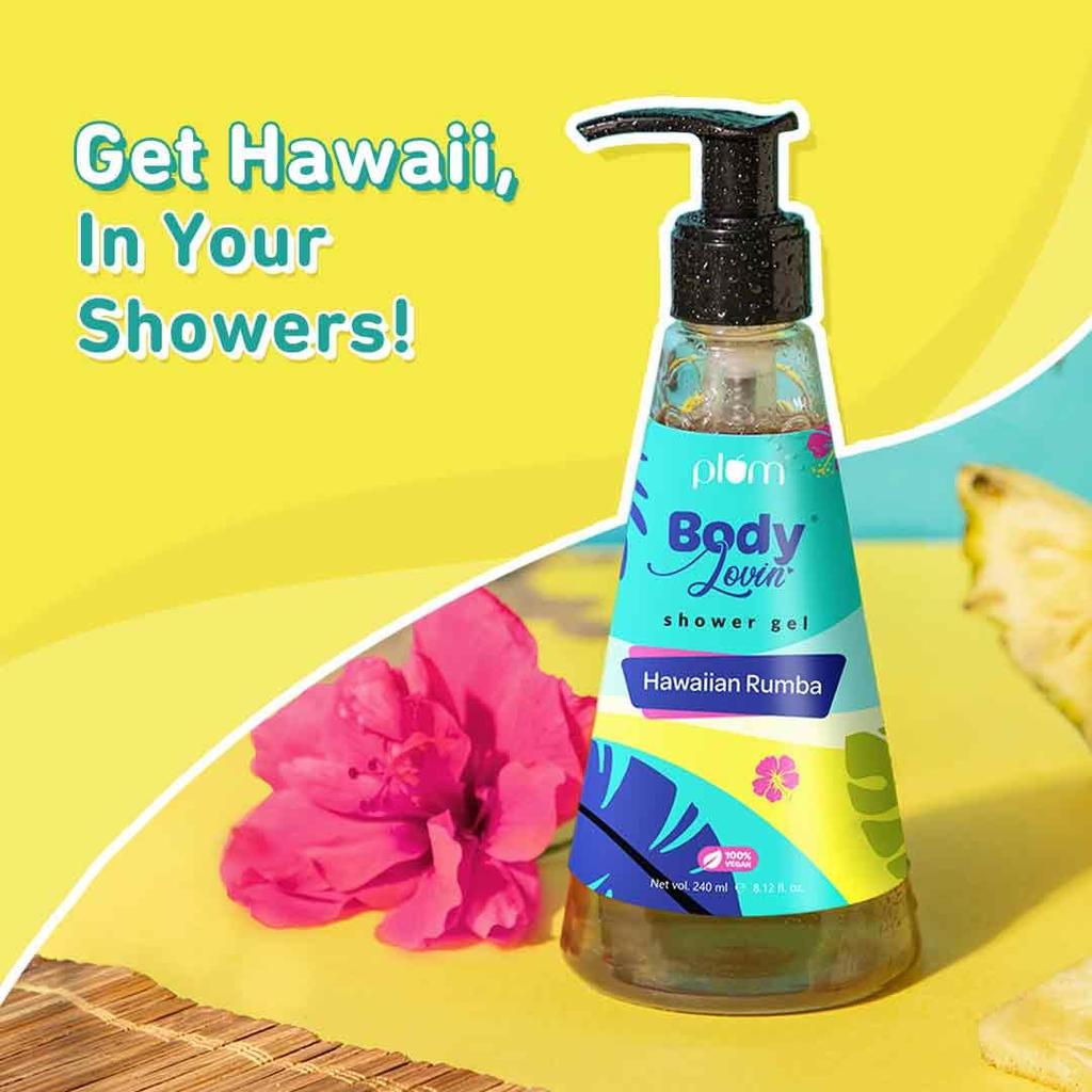 Plum BodyLovin' Hawaiian Rumba Shower Gel | SLS-Free Body Wash For Women & Men | Aloe-Infused Nourishing Body Cleanser For Soft & Smooth Skin (240 Ml)