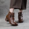 2023 New Autumn Winter Thick Heel Ankle Boots Women Warm Boots Shoes Handmade Genuine Leather Zipper Retro Boots