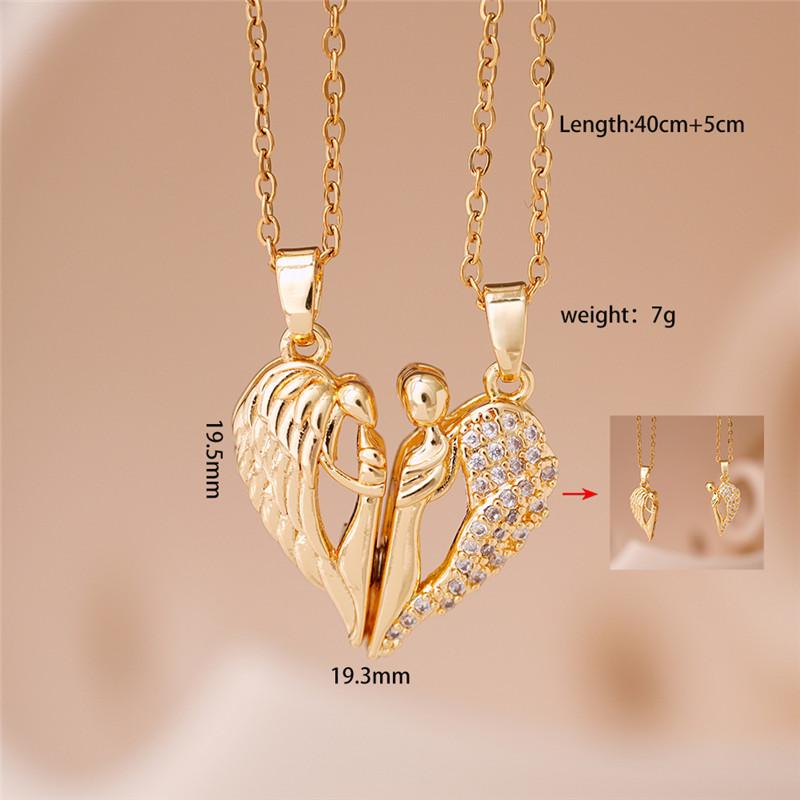 Light Luxury Heart Zircon Magnet Pendant Necklace Stainless Steel Chains Choker Jewelry Couple Gifts 2pcs For Women Men