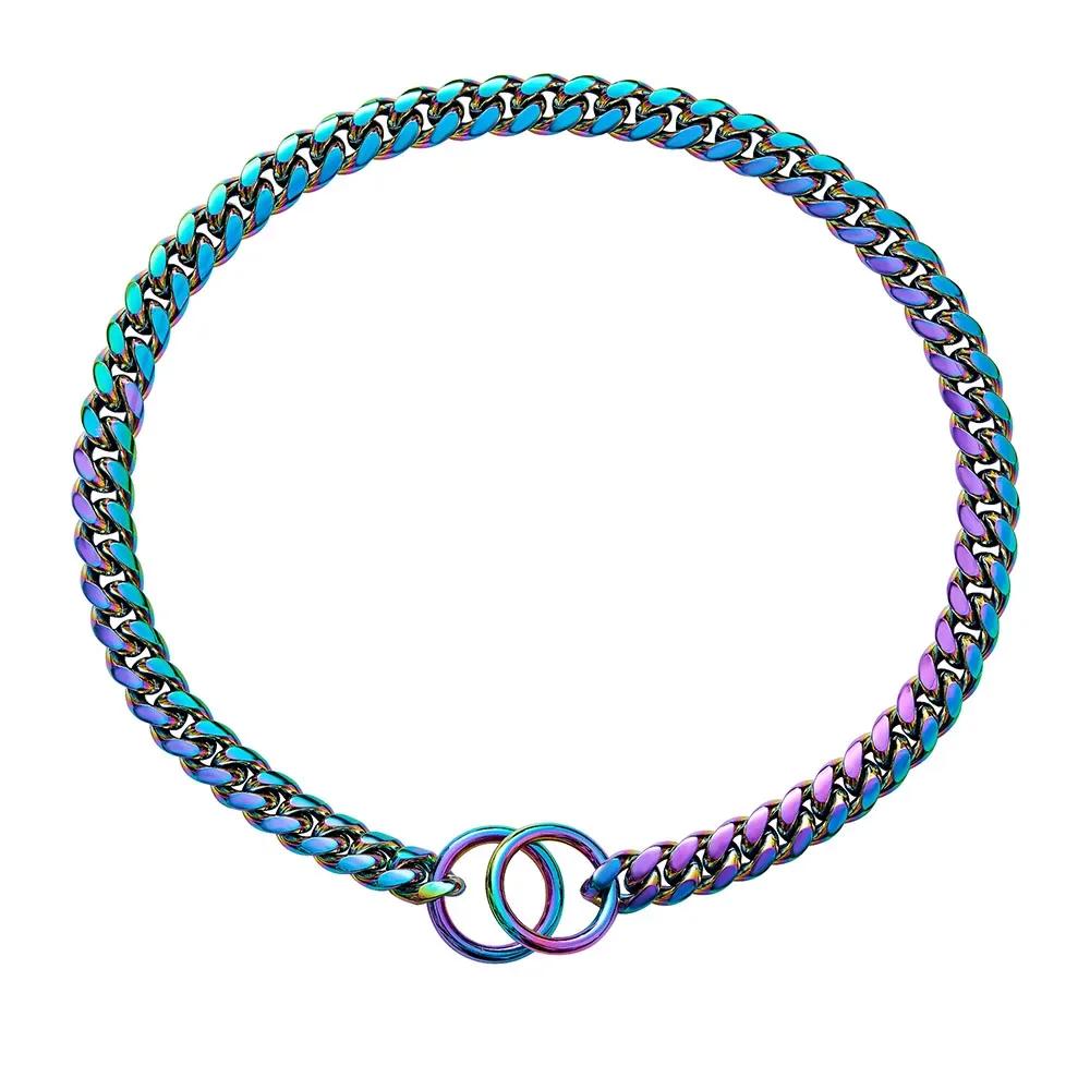 Gold Chain Dog Collar 10mm Fashion Dog Cuban Link Pet Gold Necklace Metal Puppy Jewelry Bulldog P Chain Pet Training Slip Collar