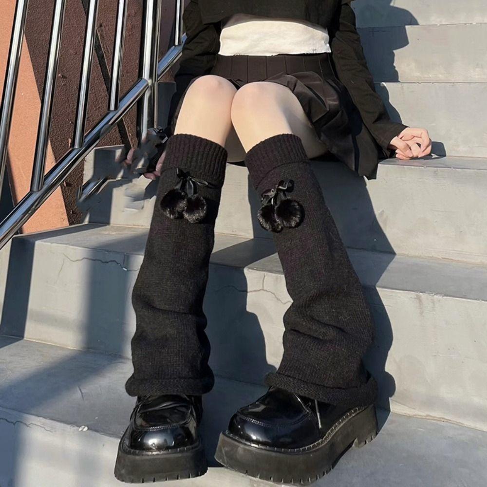 Плюшевые шарики гетры женские с бантиком Лолита гетры модные вязаные гетры для девочек