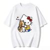 2026 новый летний милый графический топ HelloKitty повседневный хлопковый топ с коротким рукавом для женщин и девочек Каваи мультяшный принт Streetwear