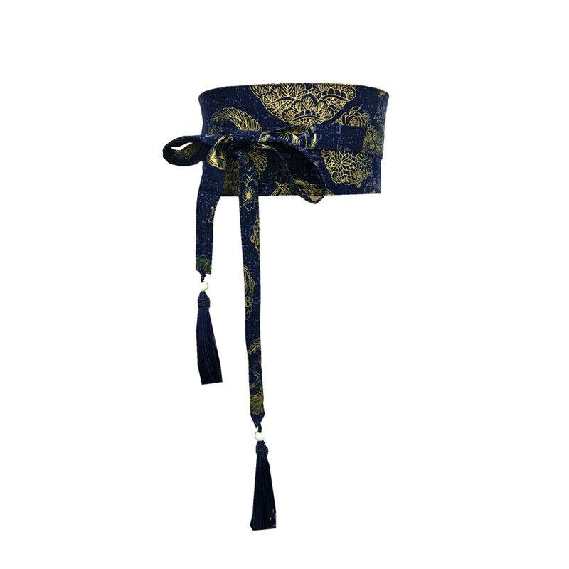 Japanese Retro Embroidered Wide Belt Women Japanese Floral Bronzing Kimono Obi Wide Belt Waistband Yukata Corset Waistband